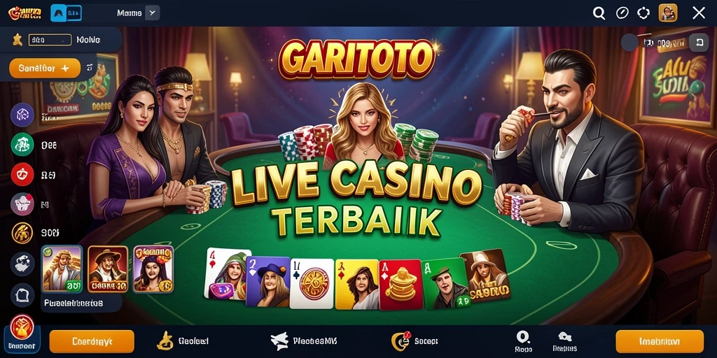 Screenshot gameplay GARITOTO yang menampilkan dealer dan permainan Live Casino.