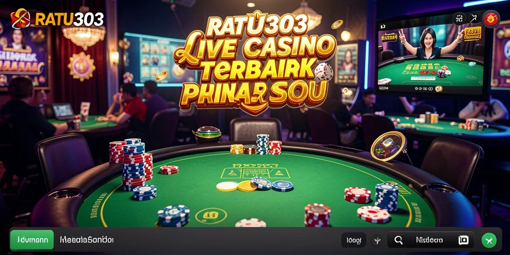 Screenshot gameplay Live Casino RATU303 dengan dealer langsung dan pemain berinteraksi.
