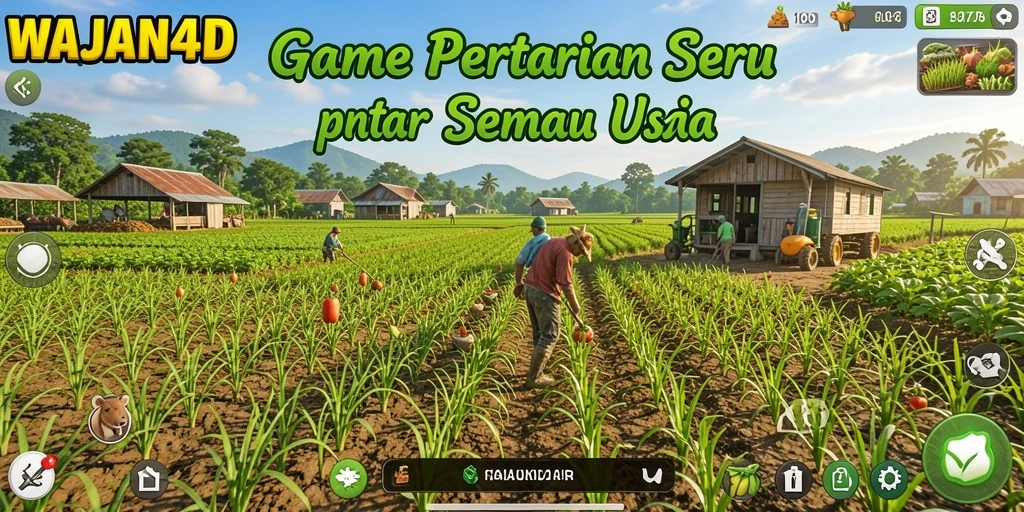 Tampilan gameplay <strong>WAJAN4D</strong> yang menarik dengan kebun dan hewan ternak.